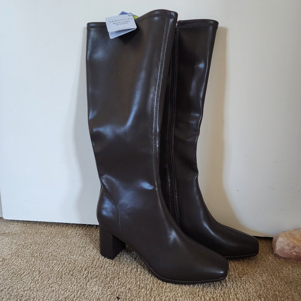 Aerosoles Brown Tall Boot Micah 8.5 NWT Block Heel Square Toe